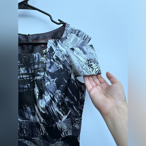 Single 100% Silk Grey Black White Splatter Abstract Palm Shift Pencil Dress 8 - Picture 4 of 16